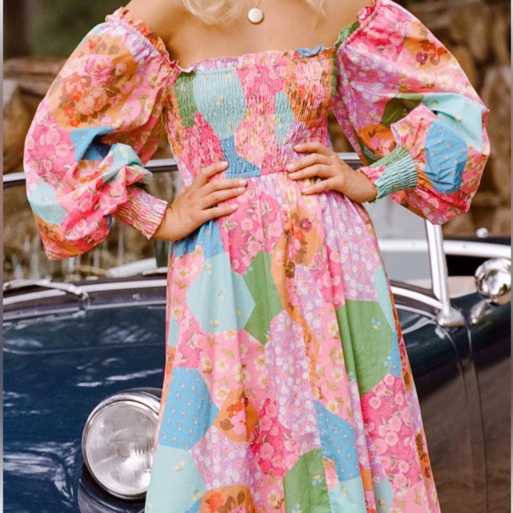 NWT SPELL FREDA SHIRRED MIDI DRESS Lolly